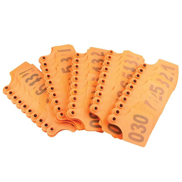 Buy 1-100 Cattle Number Ear Tag 6x7cm Set - Medium Orange Cow Sheep Livestock Label discounted | Products On Sale Australia
