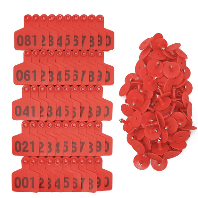 Buy 1-100 Cattle Number Ear Tag 6x7cm Set - Medium Red Sheep Livestock Label discounted | Products On Sale Australia
