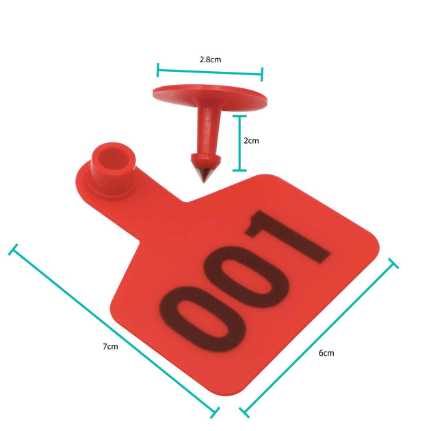 Buy 1-100 Cattle Number Ear Tag 6x7cm Set - Medium Red Sheep Livestock Label discounted | Products On Sale Australia