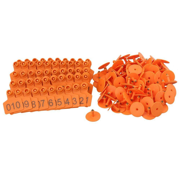 Buy 1-100 Cattle Number Ear Tags 5x4cm Set - Small Orange Pig Goat Livestock Label discounted | Products On Sale Australia