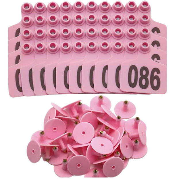 Buy 1-100 Cattle Number Ear Tags 5x4cm Set - Small Pink Pig Goat Livestock Label discounted | Products On Sale Australia