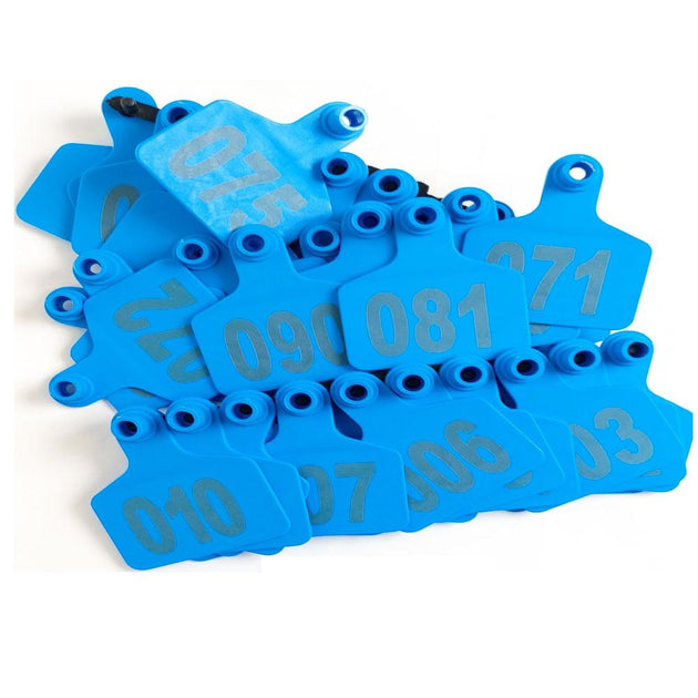 Buy 1-100 Cattle Number Ear Tags 6x7.5cm Set - Medium Blue Cow Sheep Livestock Label discounted | Products On Sale Australia