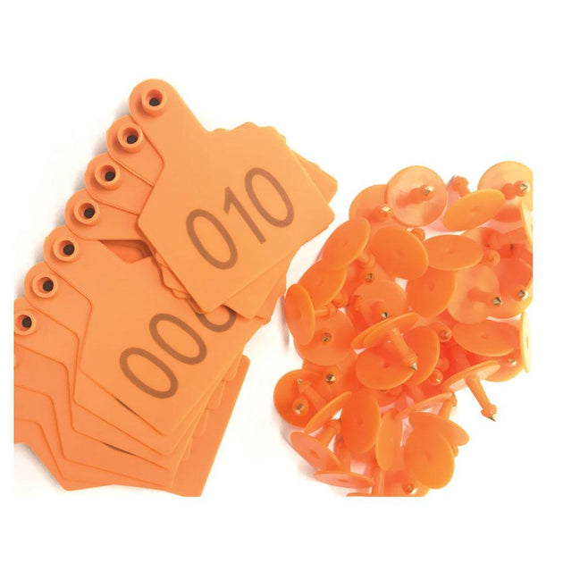 Buy 1-100 Cattle Number Ear Tags 7.5x10cm Set - XL Orange Cow Sheep Livestock Labels discounted | Products On Sale Australia