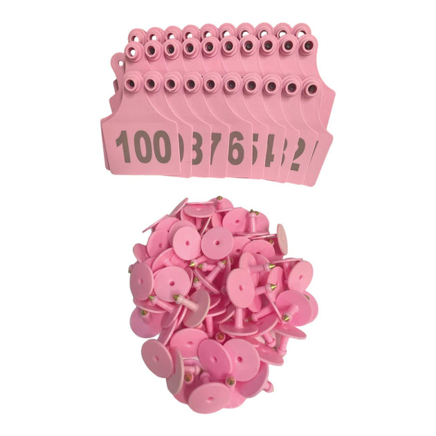 Buy 1-100 Cattle Number Ear Tags 7x10cm Set - XL Pink Cow Sheep Livestock Labels discounted | Products On Sale Australia