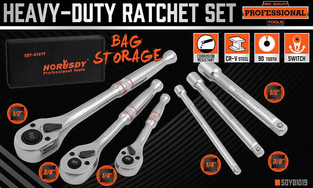 Buy Mini Ratchet Spanner 1/2 3/8 1/4 Drive 90 Tooth Extension Bar Workshop With Bag discounted | Products On Sale Australia