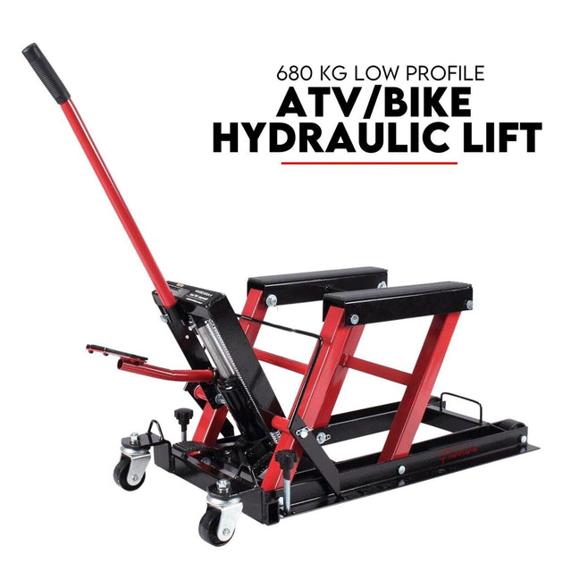 Buy Motorcycle 680kg Bike Lift Stand Jack Hoist Atv Hydraulic Super Low Profile discounted | Products On Sale Australia