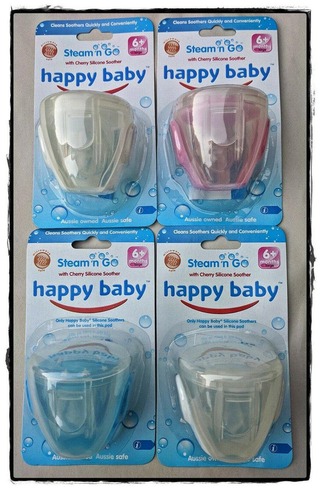 Buy 12 x 4 (48 Pieces) Pack - Bulk Buy Resell Happy Baby Steam n Go Cherry Silicone Soother discounted | Products On Sale Australia