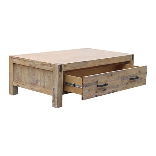 Buy Coffee Table Solid Acacia Wood & Veneer 1 Drawers Storage Oak Colour | Products On Sale Australia
