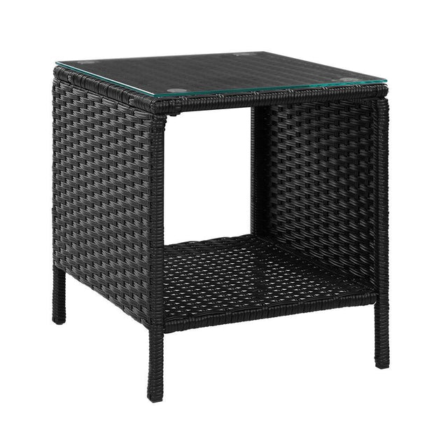 Buy Gardeon Coffee Side Table Wicker Desk Rattan Outdoor Furniture Garden Black discounted | Products On Sale Australia