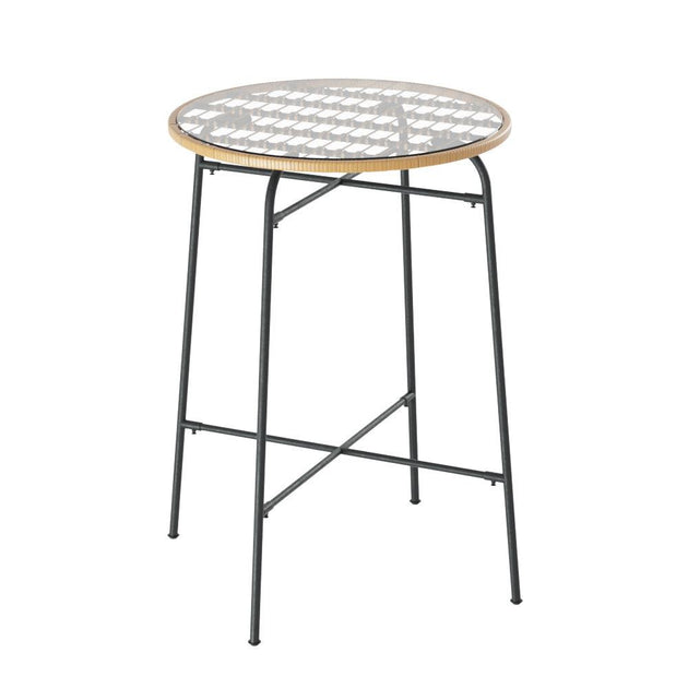 Buy Gardeon Outdoor Bar Table Wicker Dining Bistro Patio Balcony Glass Table Steel discounted | Products On Sale Australia