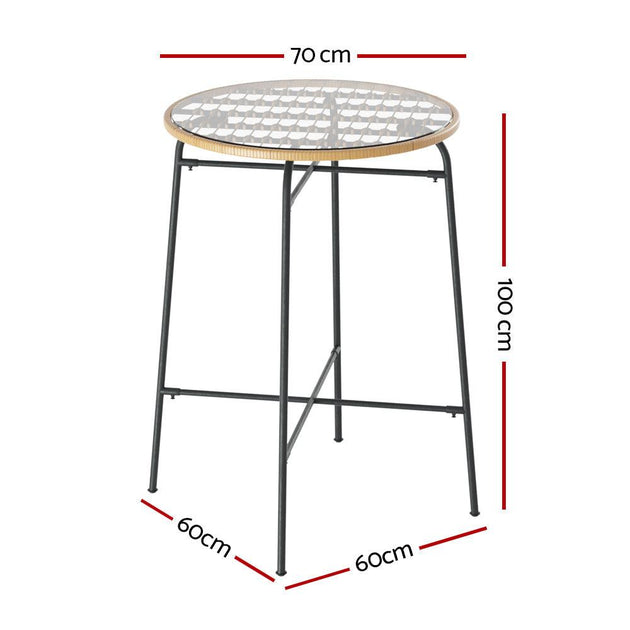 Buy Gardeon Outdoor Bar Table Wicker Dining Bistro Patio Balcony Glass Table Steel discounted | Products On Sale Australia