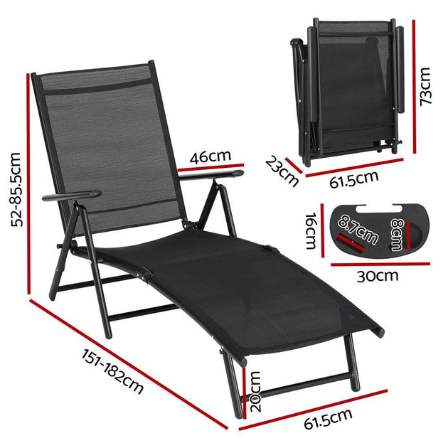 Buy Gardeon Sun Lounge Outdoor Lounger Aluminium Folding Beach Chair Camping Patio discounted | Products On Sale Australia