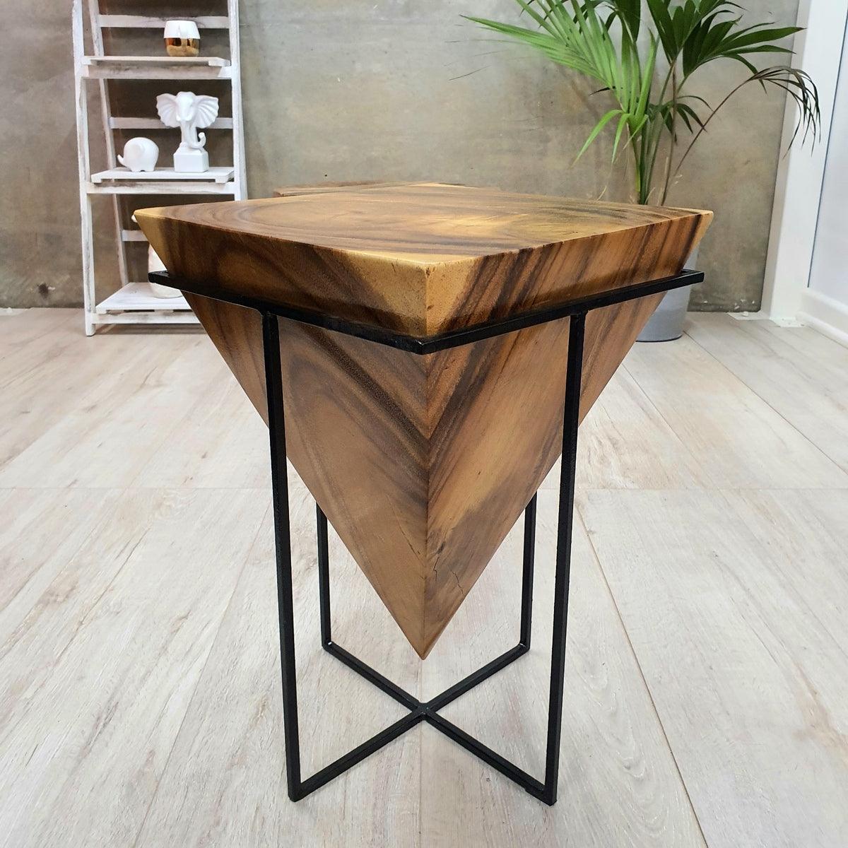 Buy Pyramid Side Table/Corner Stool/Plant Stand Raintree Wood Natural Finish discounted | Products On Sale Australia