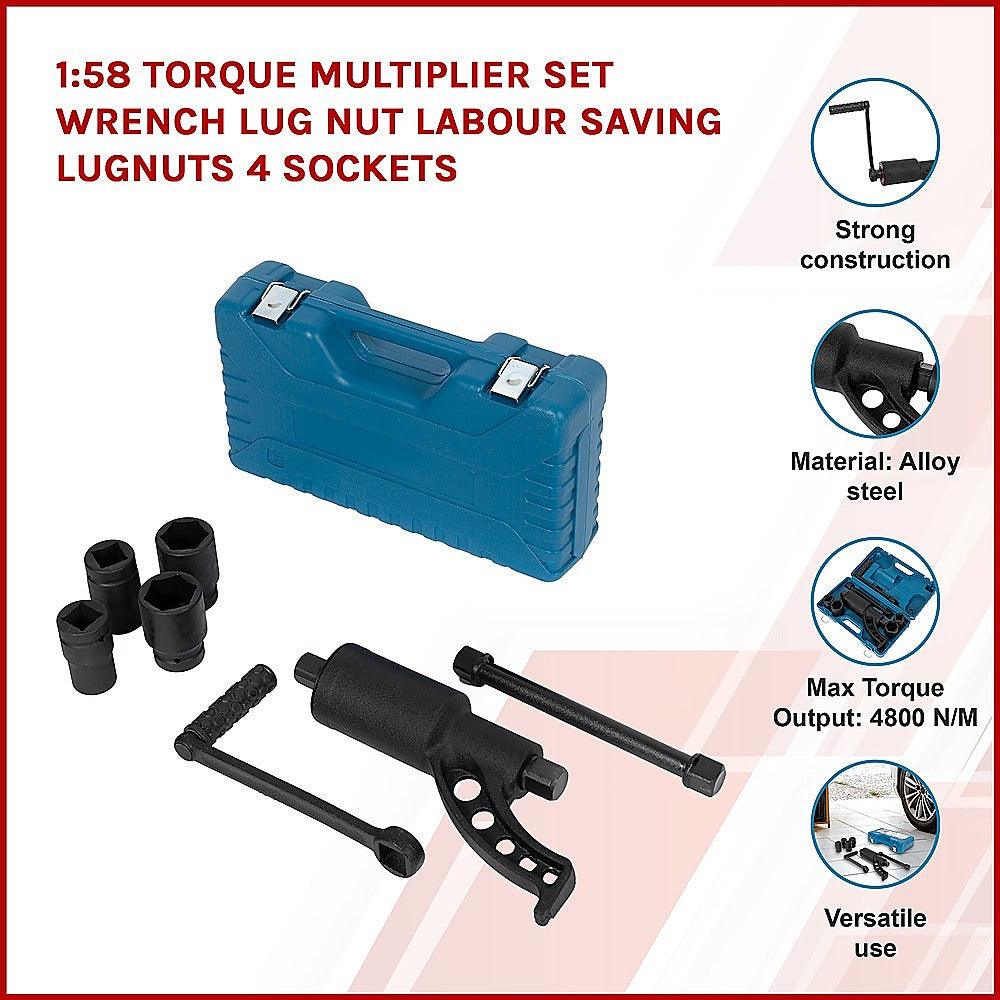 Buy 1:58 Torque Multiplier Set Wrench Lug Nut Labour Saving Lugnuts 4 Sockets discounted | Products On Sale Australia