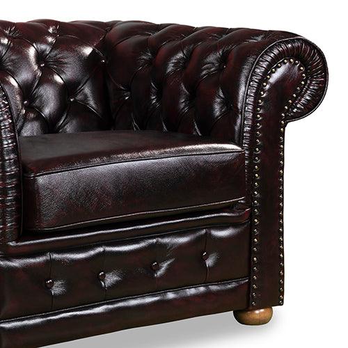 Buy 1 Seater Genuine Leather Upholstery Deep Quilting Pocket Spring Button Studding Sofa Lounge Set for Living Room Couch In Brown Colour discounted | Products On Sale Australia