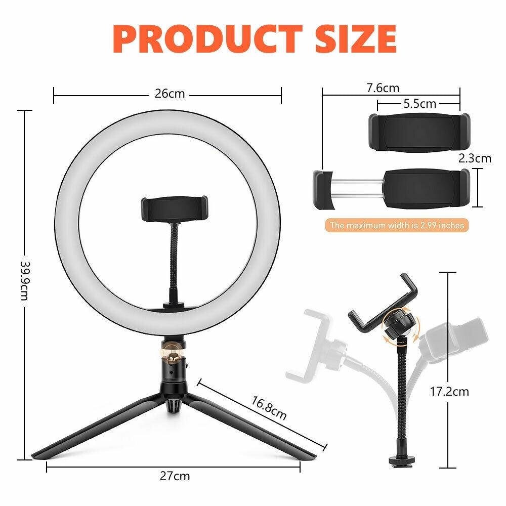 Buy 10" Dimmable LED Ring Light Tripod Stand for Phone Makeup Live Selfie discounted | Products On Sale Australia