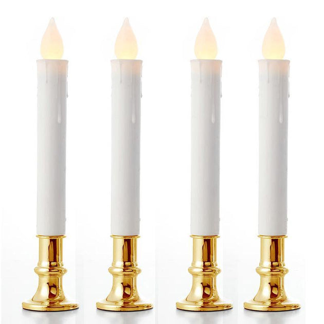 Buy 10 Pack Taper Stick White Battery Candle - Natural Flame Light Colour No Flicker - Gold Stand Base discounted | Products On Sale Australia