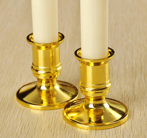 Buy 10 Pack Taper Stick White Battery Candle - Natural Flame Light Colour No Flicker - Gold Stand Base discounted | Products On Sale Australia