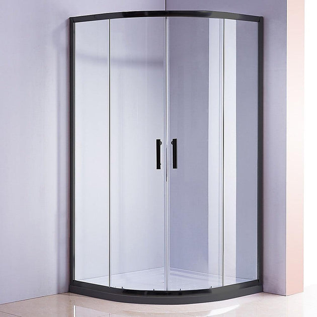 Buy 100 x 100cm Black Rounded Sliding 6mm Curved Shower Screen with White Base discounted | Products On Sale Australia