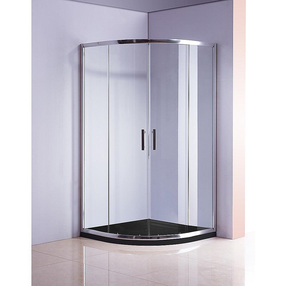 Buy 100 x 100cm Chrome Rounded Sliding 6mm Curved Shower Screen with Black Base discounted | Products On Sale Australia