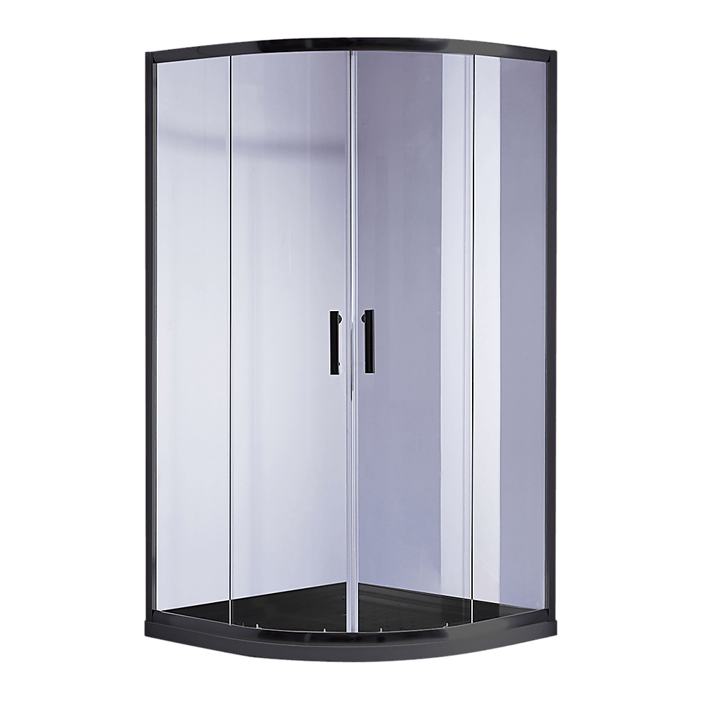 Buy 100 x 100cm Rounded Sliding 6mm Curved Shower Screen with Base in Black discounted | Products On Sale Australia