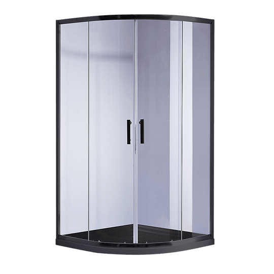 Buy 100 x 100cm Rounded Sliding 6mm Curved Shower Screen with Base in Black discounted | Products On Sale Australia