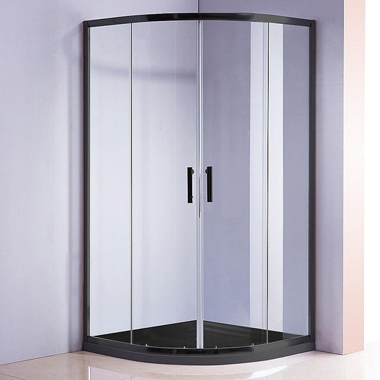 Buy 100 x 100cm Rounded Sliding 6mm Curved Shower Screen with Base in Black discounted | Products On Sale Australia