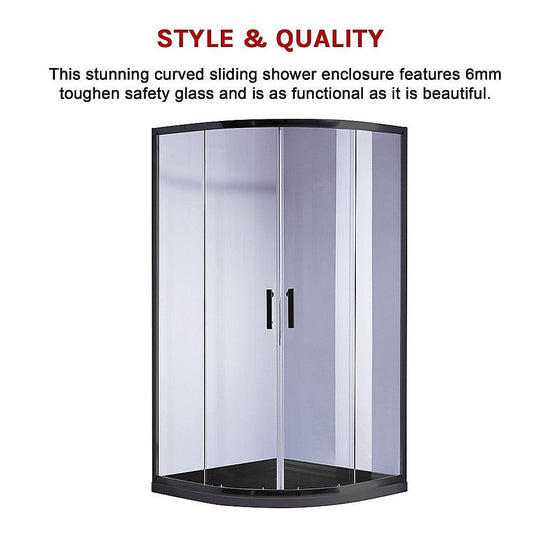 Buy 100 x 100cm Rounded Sliding 6mm Curved Shower Screen with Base in Black discounted | Products On Sale Australia