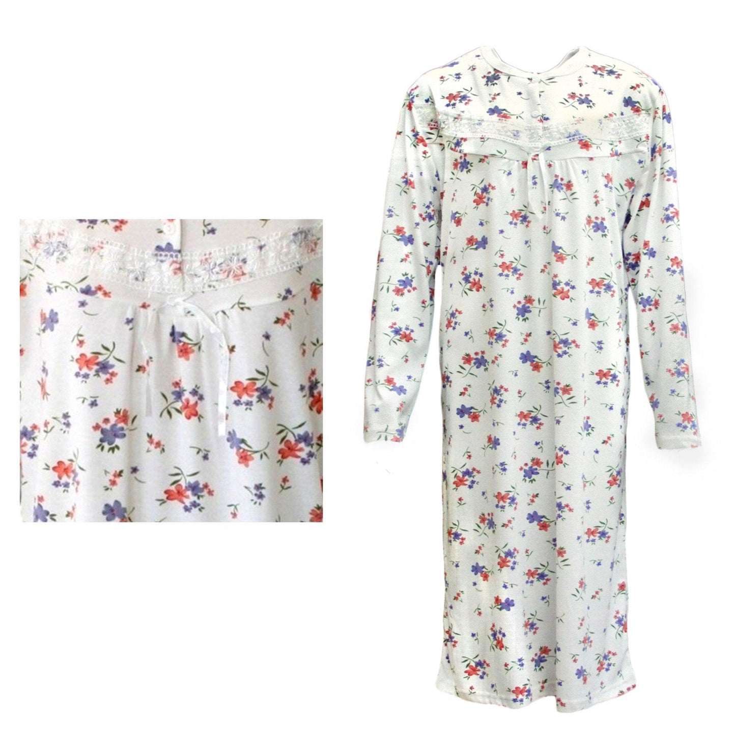 Buy 100% Cotton Women Nightie Night Gown Pajamas Pyjamas Winter Sleepwear PJs Dress, Red & Purple Flowers, 12 discounted | Products On Sale Australia