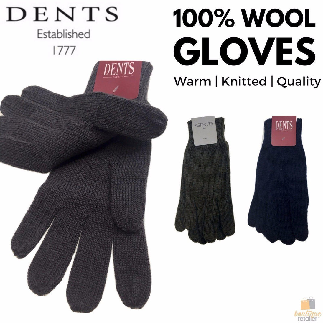 Buy 100% PURE WOOL GLOVES Winter Snow Ski Plain Knit Knitted Warm MK341 Plain - Navy discounted | Products On Sale Australia