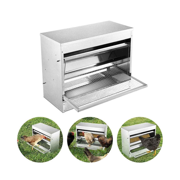 Buy 10kg Automatic Chook Chicken Feeder Poultry Auto Treadle Galvanised Metal Coop discounted | Products On Sale Australia