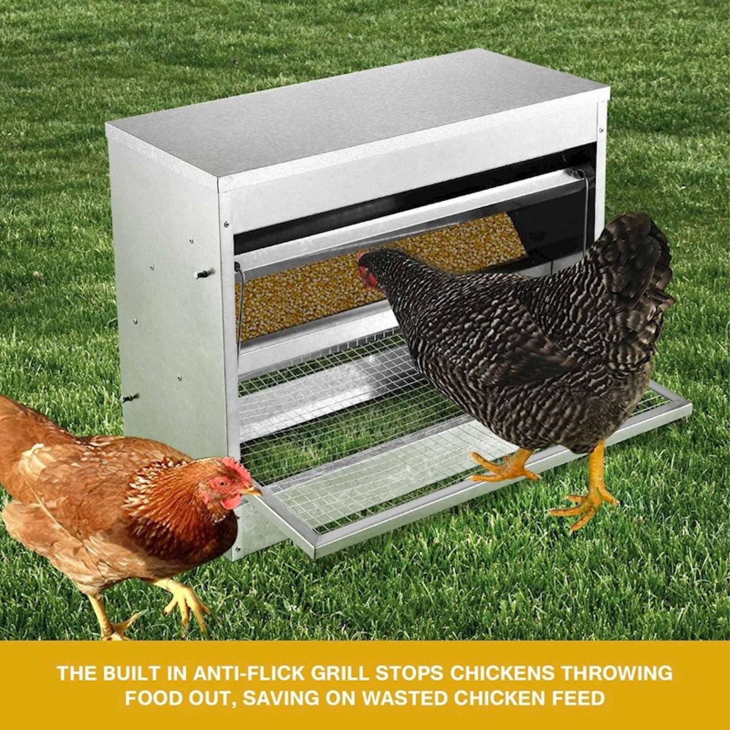 Buy 10kg Automatic Chook Chicken Feeder Poultry Auto Treadle Galvanised Metal Coop discounted | Products On Sale Australia