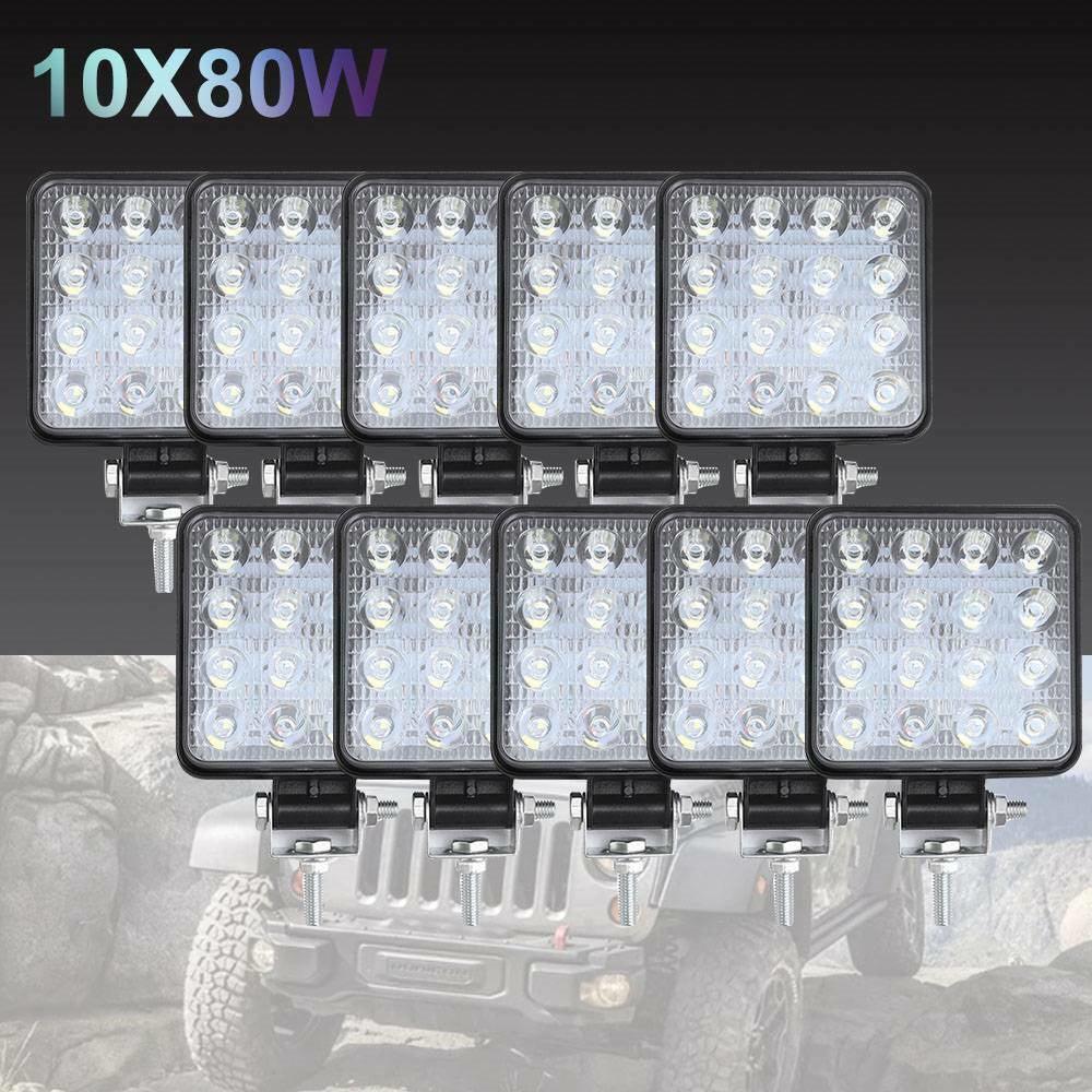 Buy 10PCS 80W CREE FLOOD LED Work Lights 12V 24V Boat Camping Square 4inch Bar discounted | Products On Sale Australia