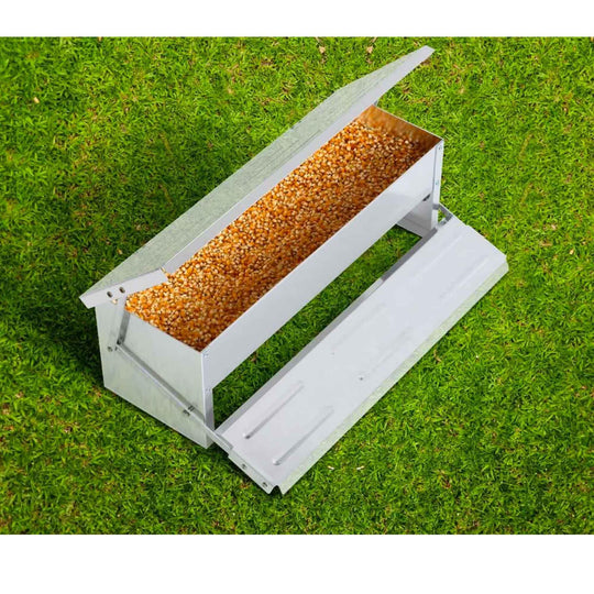 Buy 11L Automatic Chook Chicken Feeder Poultry Auto Treadle Aluminium Metal Feeders discounted | Products On Sale Australia