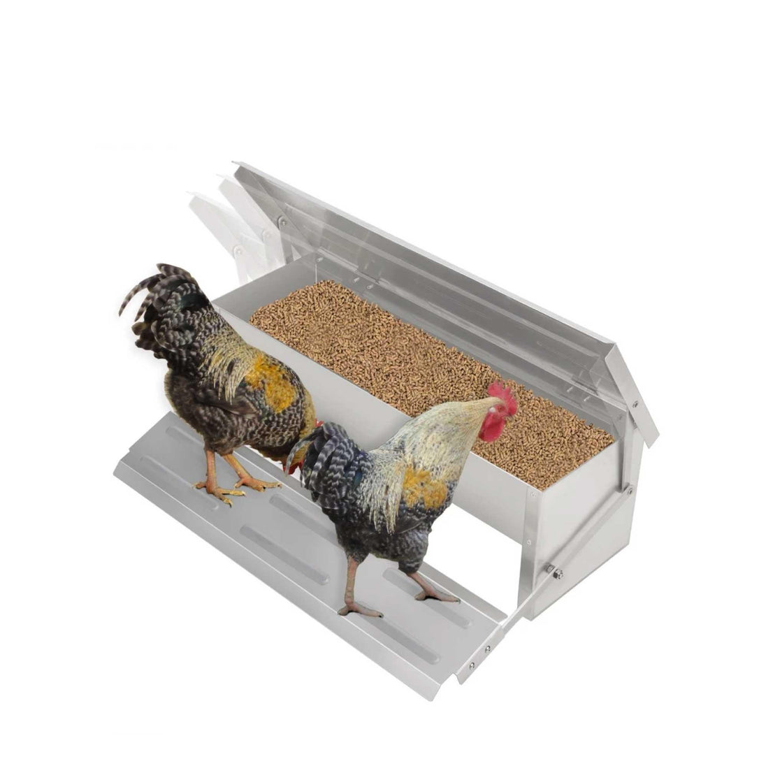 Buy 11L Automatic Chook Chicken Feeder Poultry Auto Treadle Aluminium Metal Feeders discounted | Products On Sale Australia