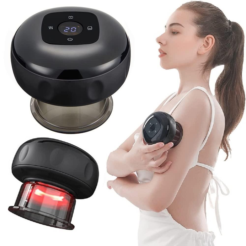 Buy 12 levels Electric Cupping Therapy Smart Scraping Massager Red Light Heating Body Slimming Black discounted | Products On Sale Australia