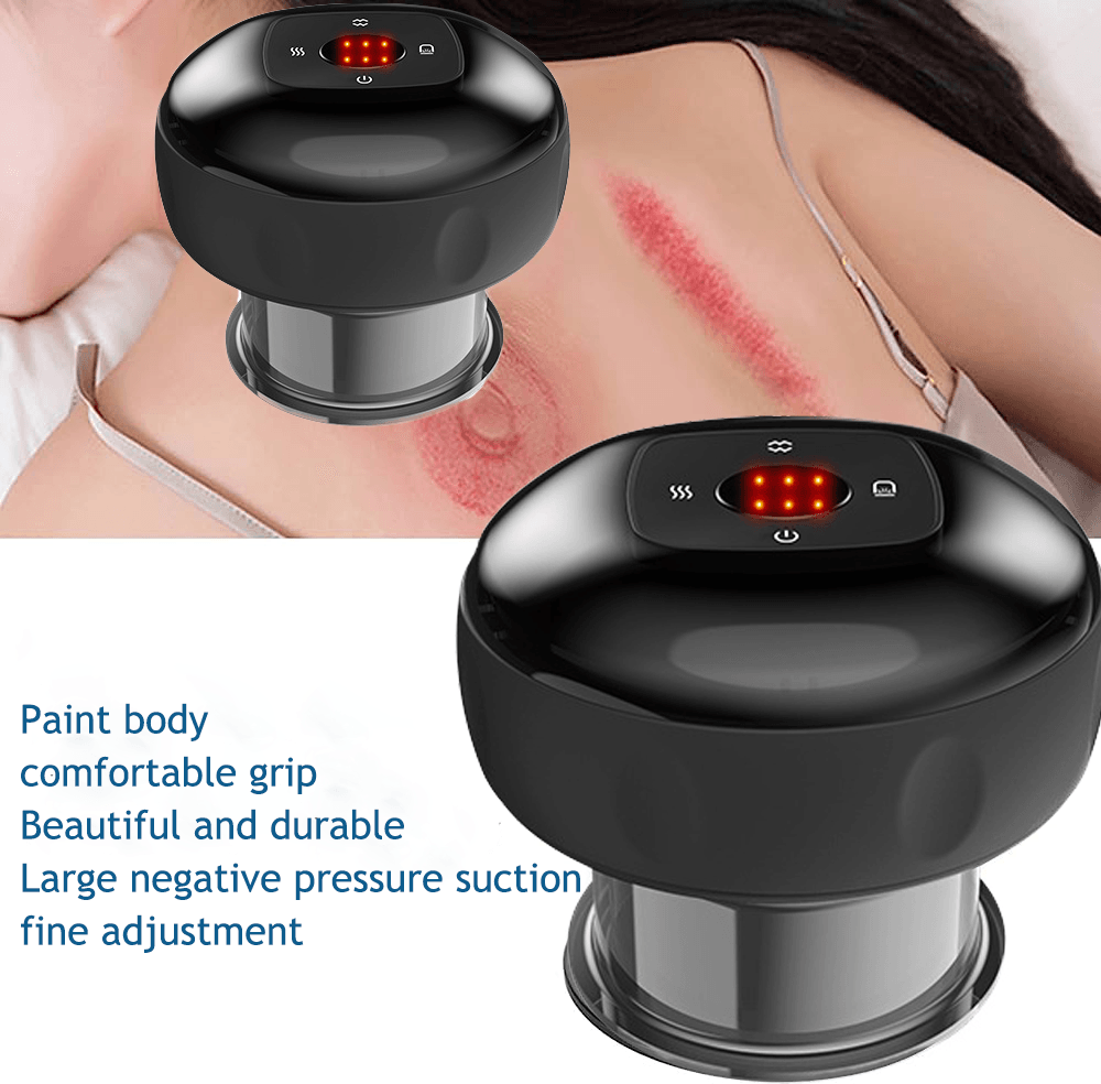 Buy 12 levels Electric Cupping Therapy Smart Scraping Massager Red Light Heating Body Slimming Black discounted | Products On Sale Australia