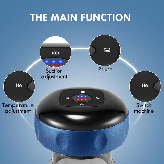 Buy 12 levels Electric Cupping Therapy Smart Scraping Massager Red Light Heating Body Slimming Blue discounted | Products On Sale Australia