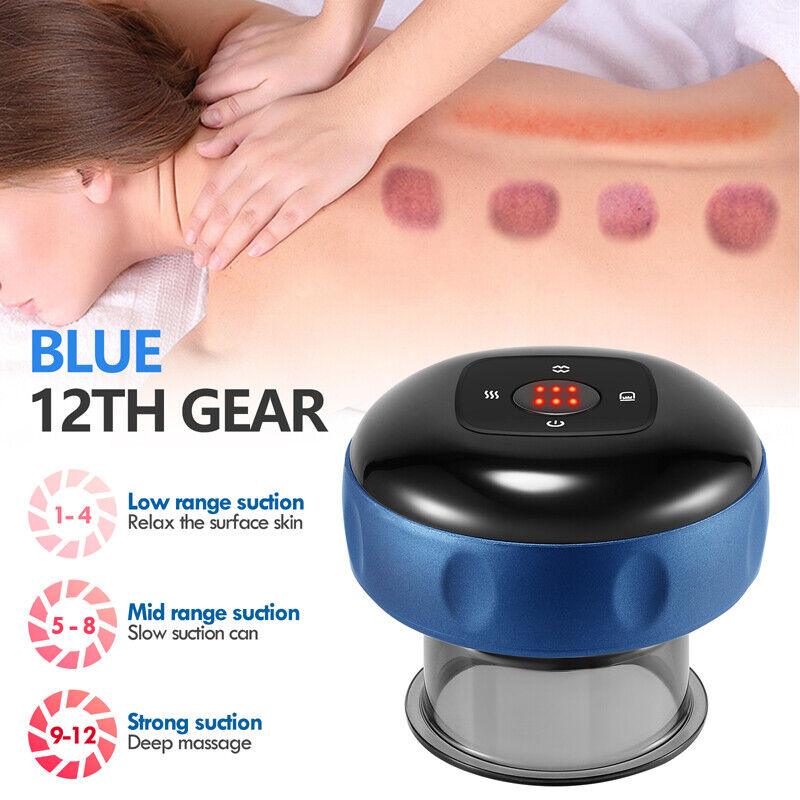 Buy 12 levels Electric Cupping Therapy Smart Scraping Massager Red Light Heating Body Slimming Blue discounted | Products On Sale Australia