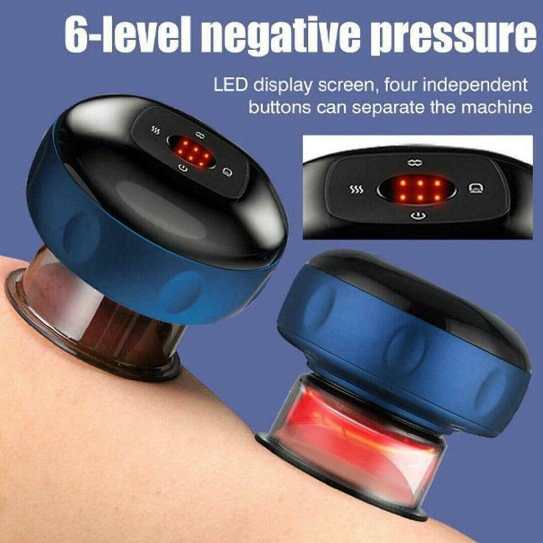 Buy 12 levels Electric Cupping Therapy Smart Scraping Massager Red Light Heating Body Slimming Blue discounted | Products On Sale Australia