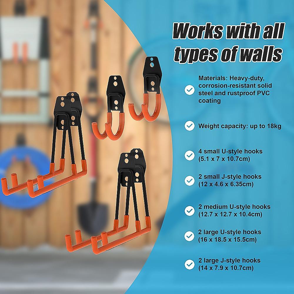Buy 12-Pack Wall Mount Garage Hooks Tool Storage Workshop Organiser Heavy Duty Steel discounted | Products On Sale Australia