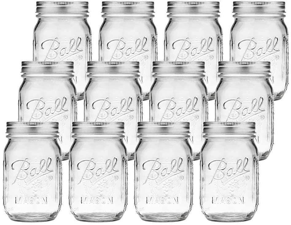 Buy 12 Pieces Canning Jars - 480ml Mason Jar Empty Glass Spice Bottles with Airtight Lids and Labels discounted | Products On Sale Australia