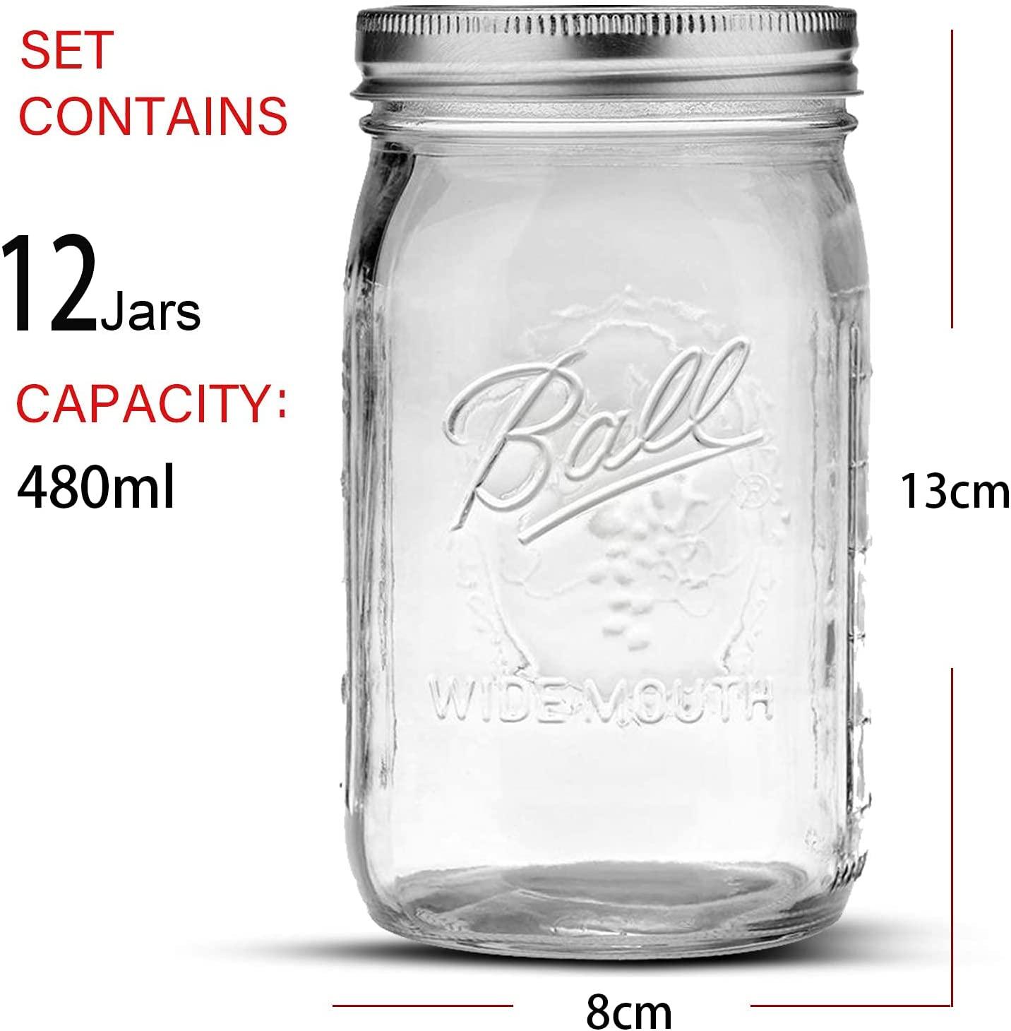 Buy 12 Pieces Canning Jars - 480ml Mason Jar Empty Glass Spice Bottles with Airtight Lids and Labels discounted | Products On Sale Australia