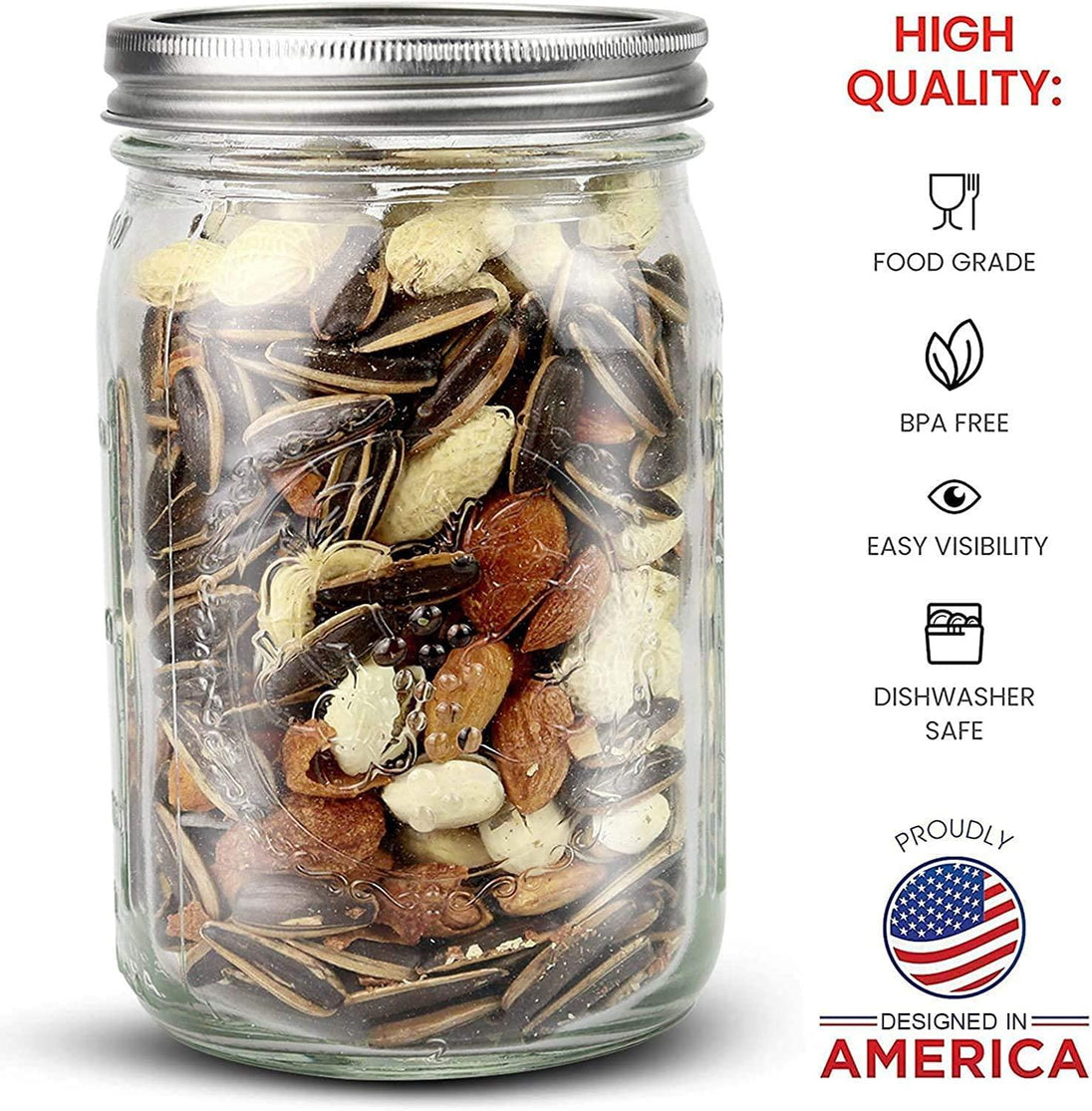 Buy 12 Pieces Canning Jars - 480ml Mason Jar Empty Glass Spice Bottles with Airtight Lids and Labels discounted | Products On Sale Australia