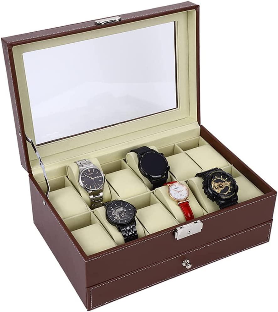 Buy 12 Slot PU Leather Lockable Watch and Jewelry Storage Boxes (Brown) discounted | Products On Sale Australia