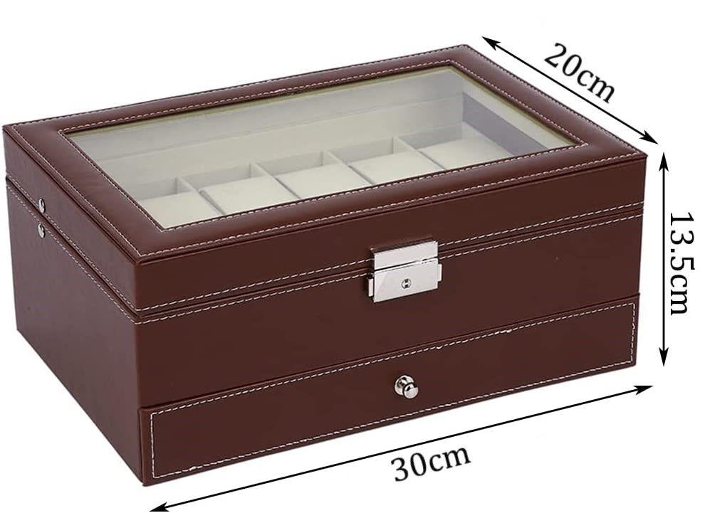 Buy 12 Slot PU Leather Lockable Watch and Jewelry Storage Boxes (Brown) discounted | Products On Sale Australia