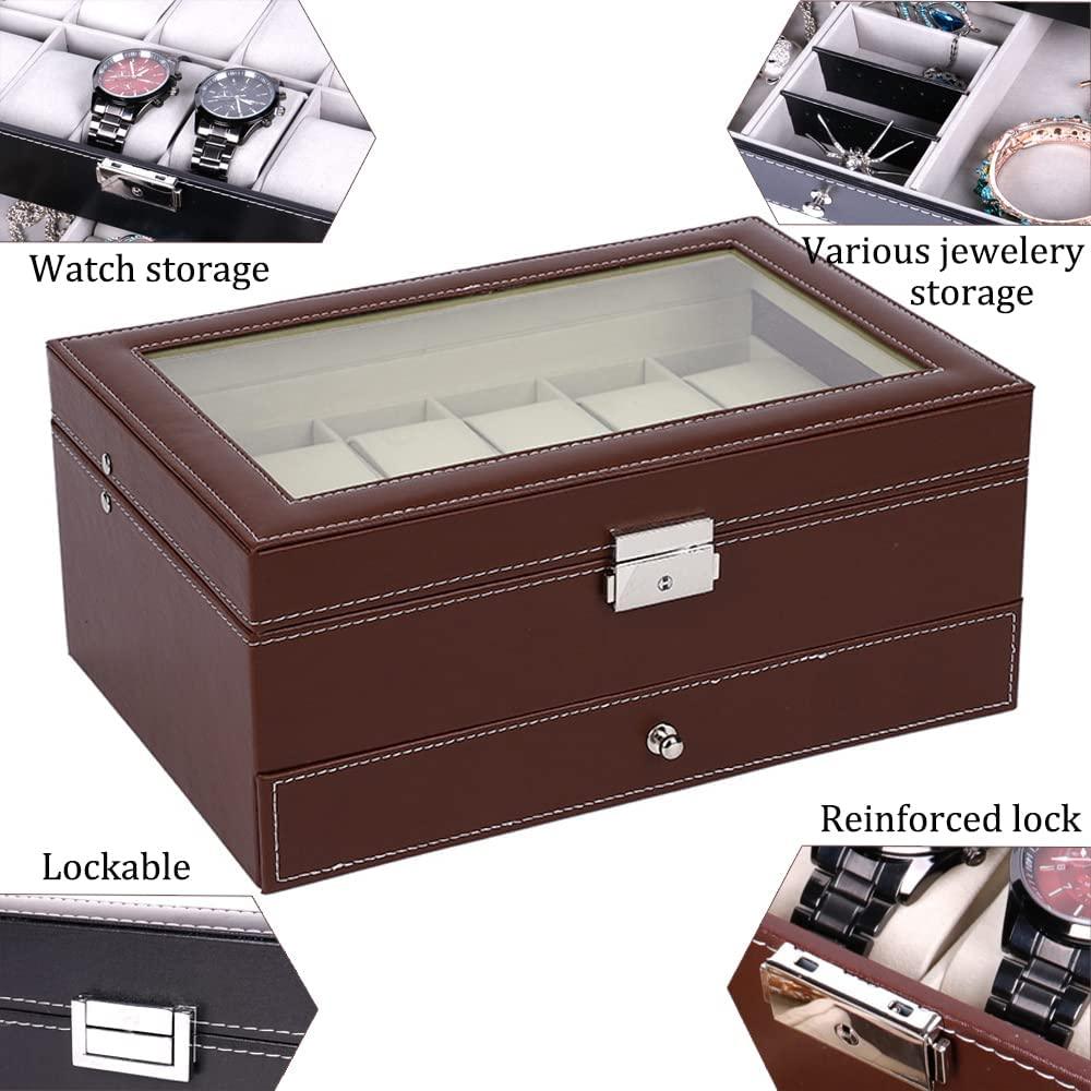 Buy 12 Slot PU Leather Lockable Watch and Jewelry Storage Boxes (Brown) discounted | Products On Sale Australia