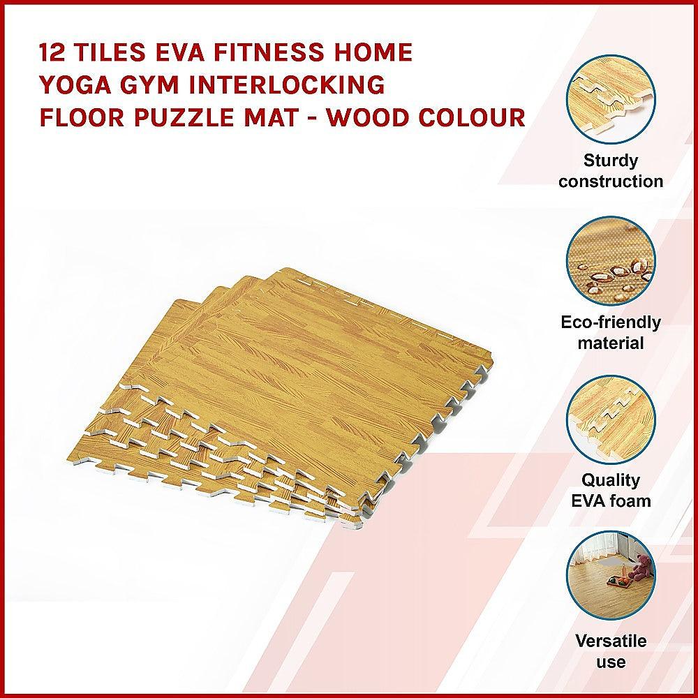 Buy 12 Tiles EVA Fitness Home Yoga Gym Interlocking Floor Puzzle Mat - Wood Colour discounted | Products On Sale Australia