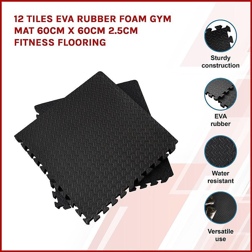 Buy 12 Tiles EVA Rubber Foam Gym Mat 60cm x 60cm 2.5cm Fitness Flooring discounted | Products On Sale Australia