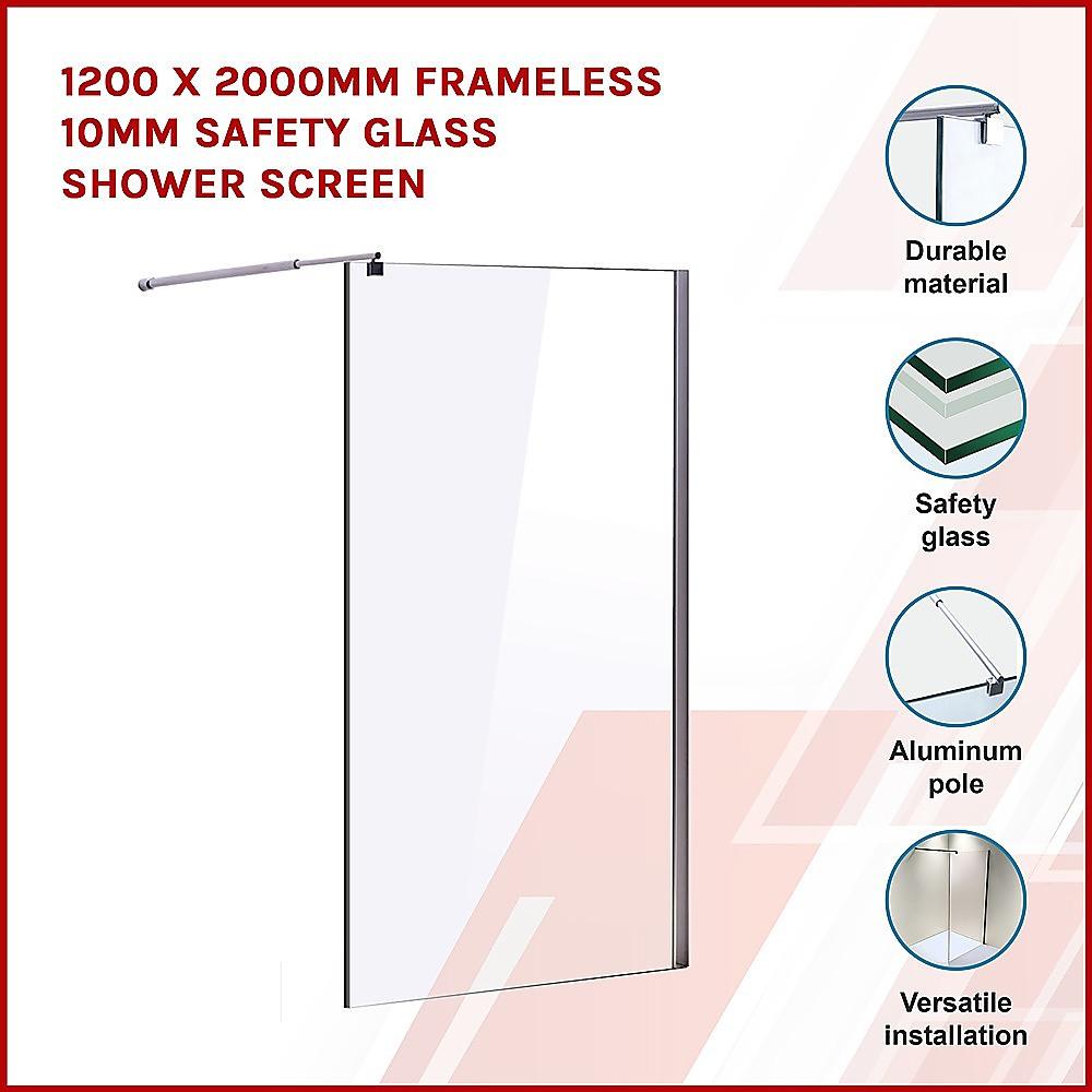 Buy 1200 x 2000mm Frameless 10mm Safety Glass Shower Screen discounted | Products On Sale Australia